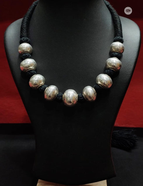 Wax Beads Silver Necklace (oversized beads)